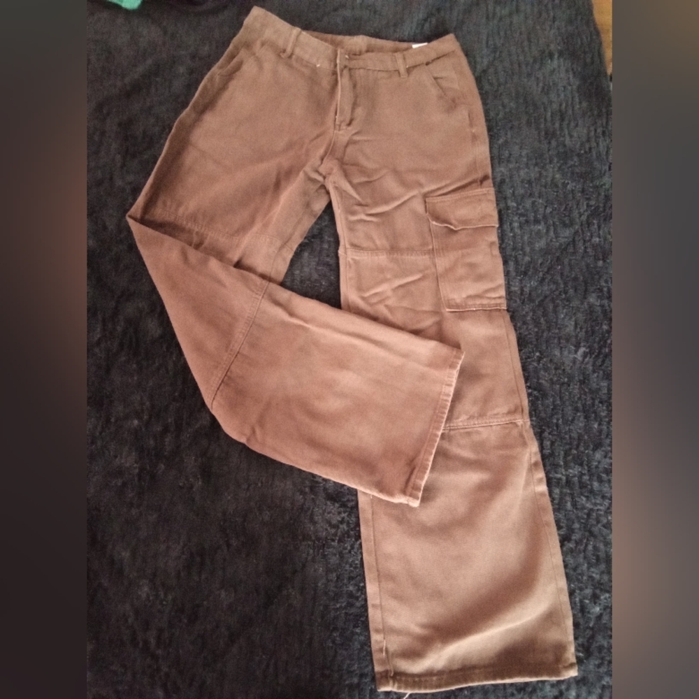 Dark brown boot cut cargo jeans